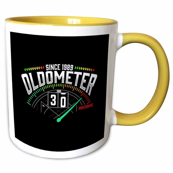 3drose, Oldometer for 30th Birthday Party Celebration, 11oz Two-tone Yellow Mug