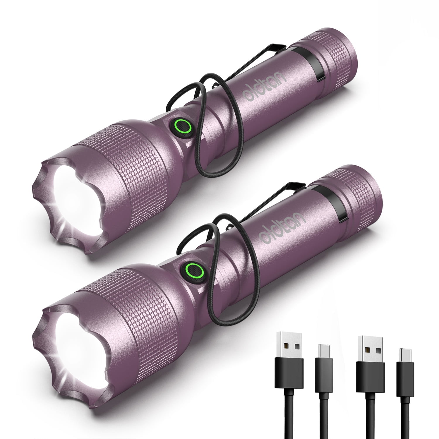Oldtan Rechargeable Flashlights with High Lumens, Mini Metal Flashlights for Outdoor,2 Pack (Purple)