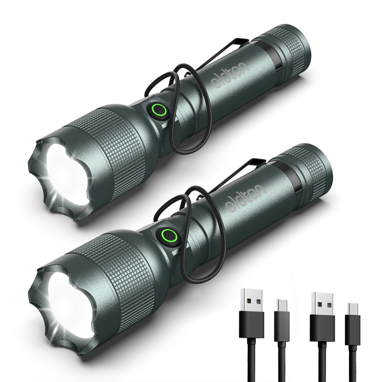 Oldtan Rechargeable Flashlights with High Lumens, Mini Metal Flashlights for Outdoor,2 Pack (Silver)