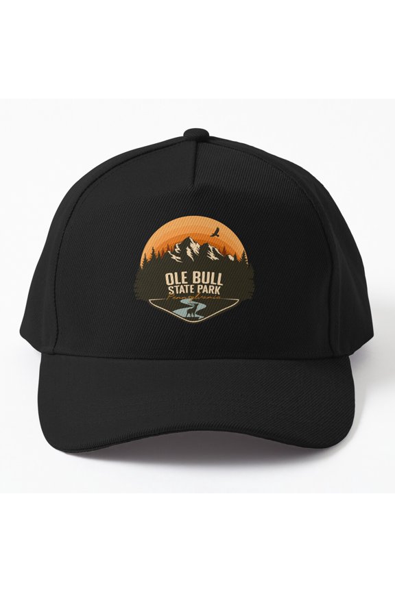 Ole Bull State Park Baseball Hat, Pennsylvania Retro Sunset Badge Graphic Design, Classic Cap