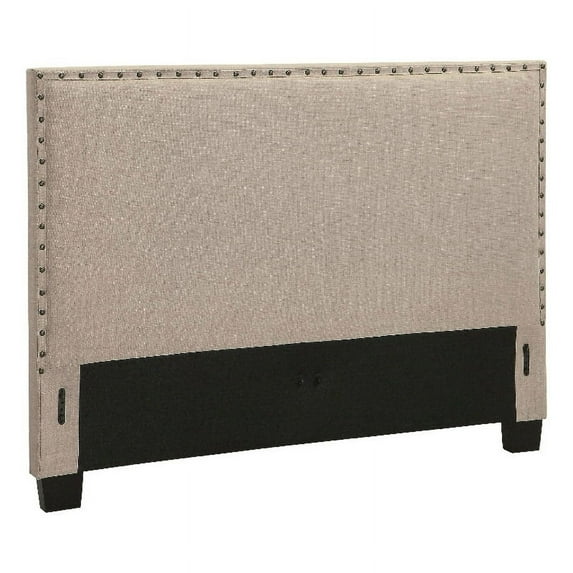 Ole California King Size Upholstered Panel Headboard Nailhead Trim Beige