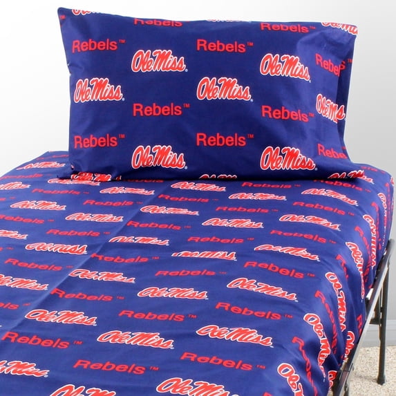 Ole Miss Rebels 100% Cotton Sheet Set Queen