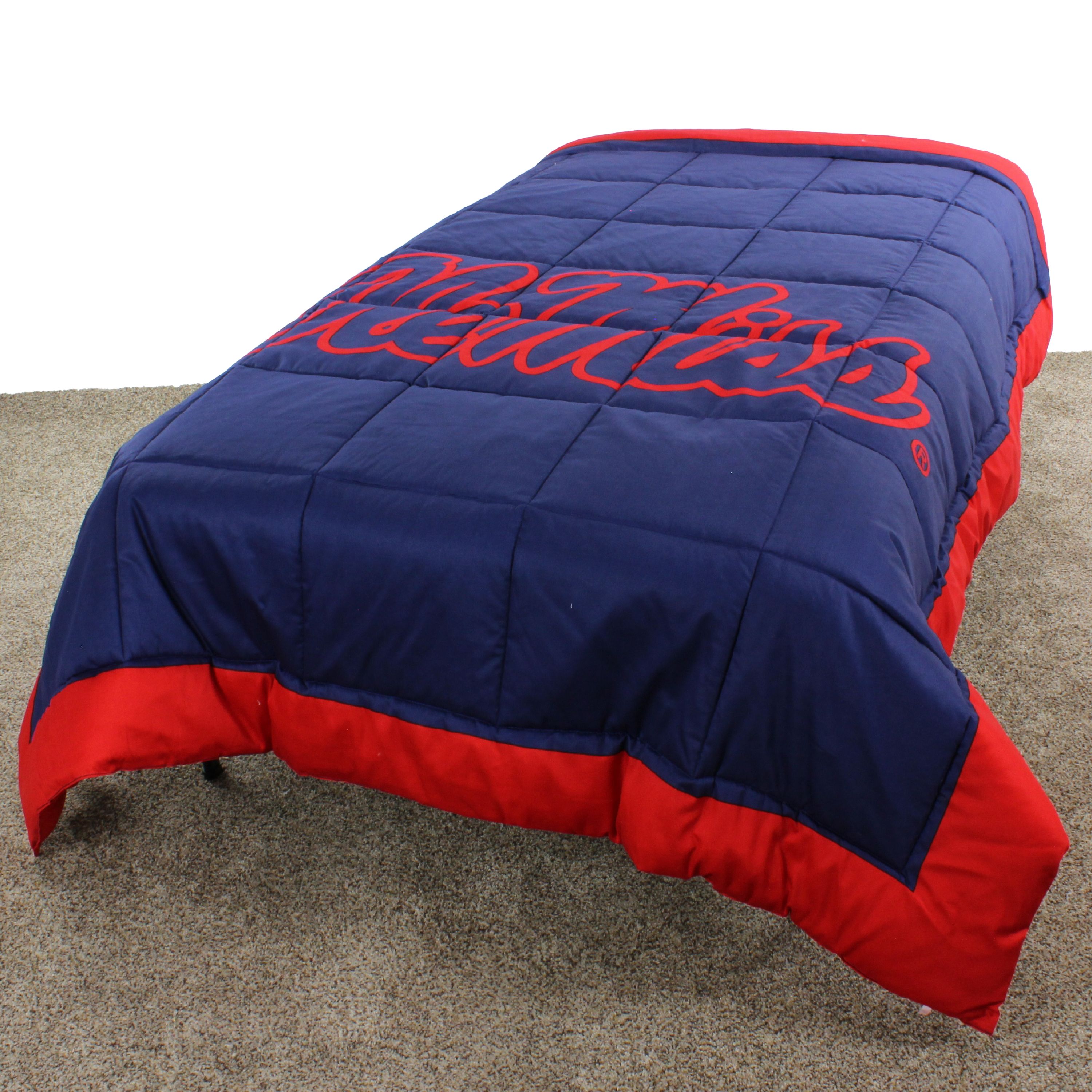 Ole Miss Rebels 2 Sided Reversible Comforter, 100% Cotton Sateen, 86" x 96", Queen
