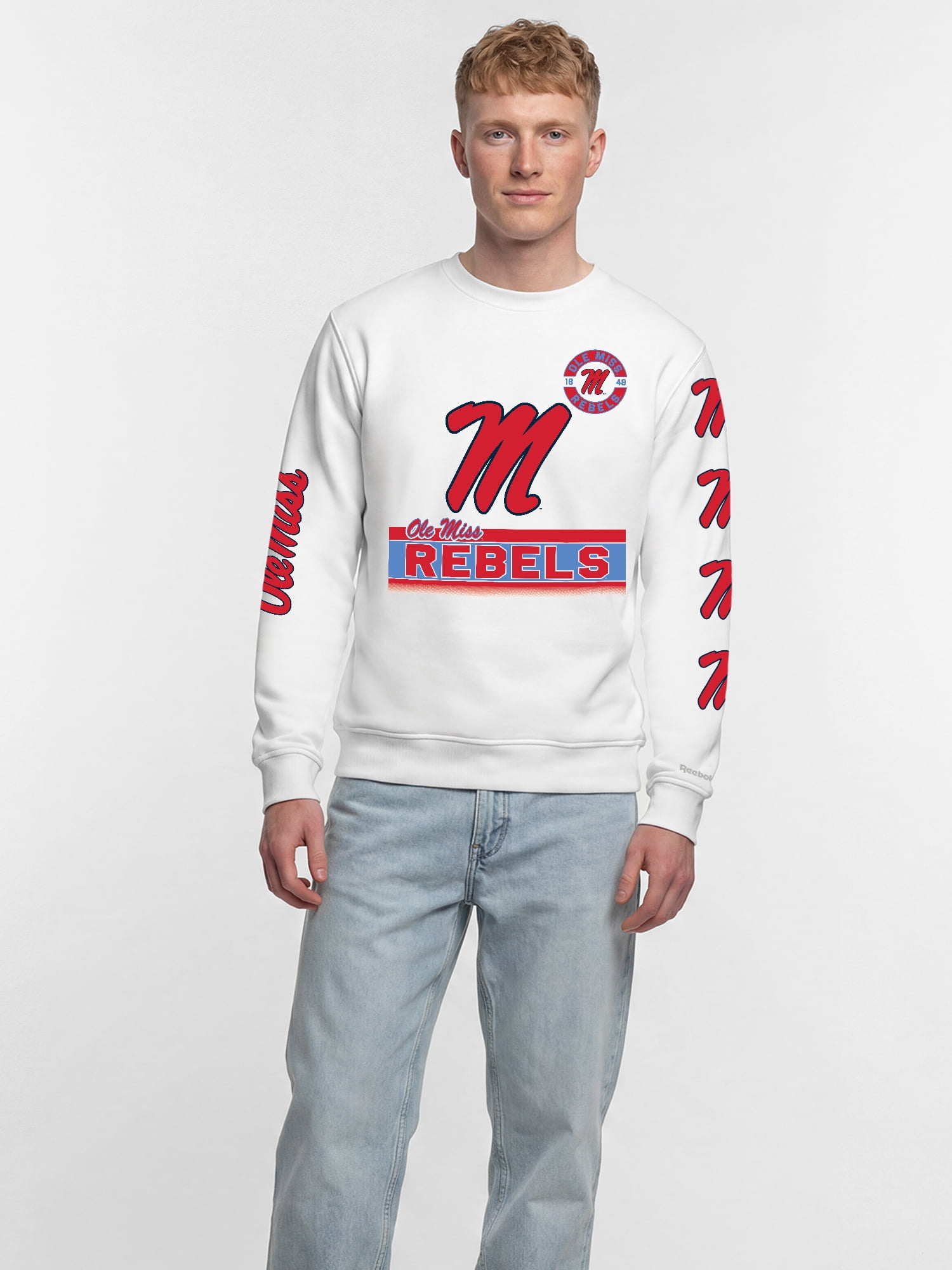 Ole Miss Rebels Reebok Mens White Crew Sweatshirt