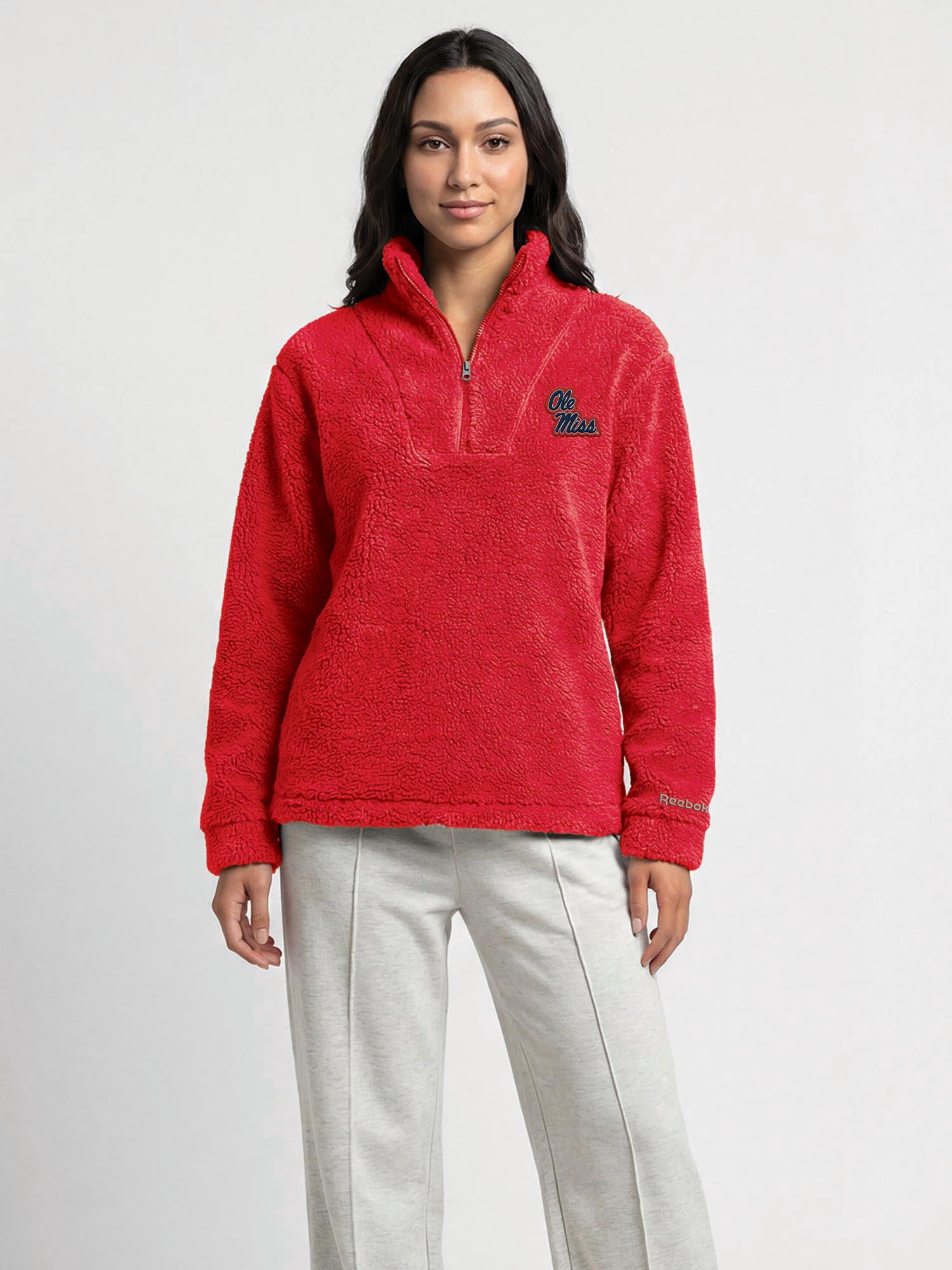 Ole Miss Rebels Reebok Womens Relaxed Fit Qtr Zip Sherpa Pullover