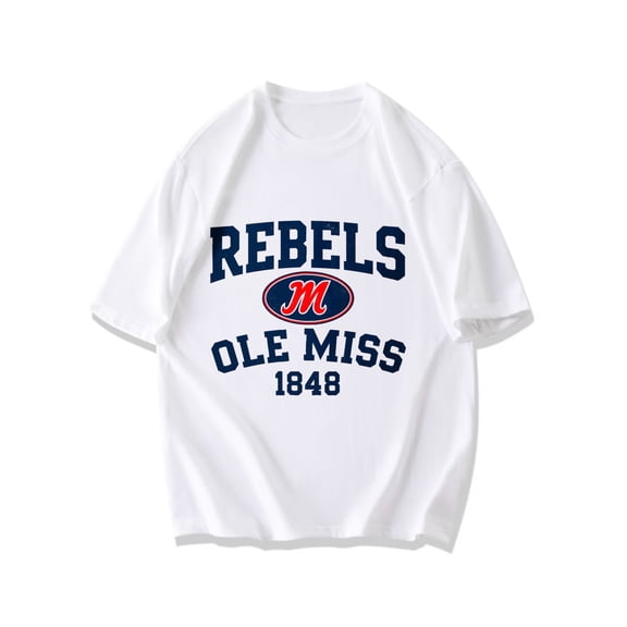 Ole Miss Rebels T Shirt Black College Logo Graphic Print Casual Wear For Men And Women University Spirit Apparel 1848 Vintage Style Design