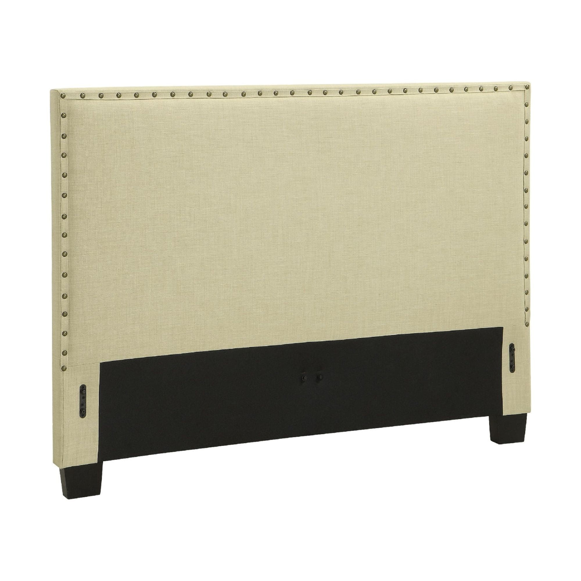 Ole Upholstered Panel Queen Size Headboard, Nailhead Trim, Cream