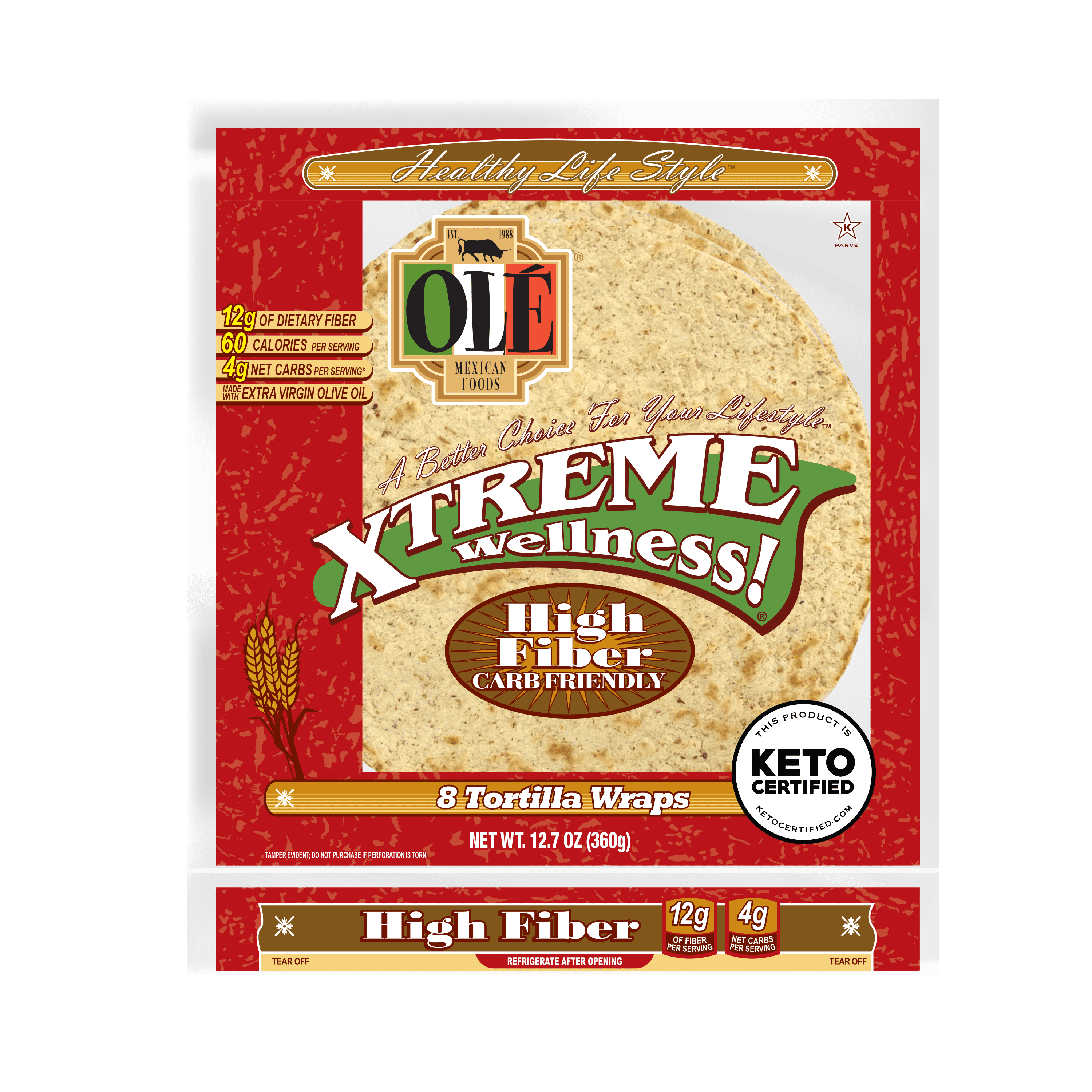 Ole Xtreme Wellness High Fiber Flour Tortillas Keto Certified 8ct