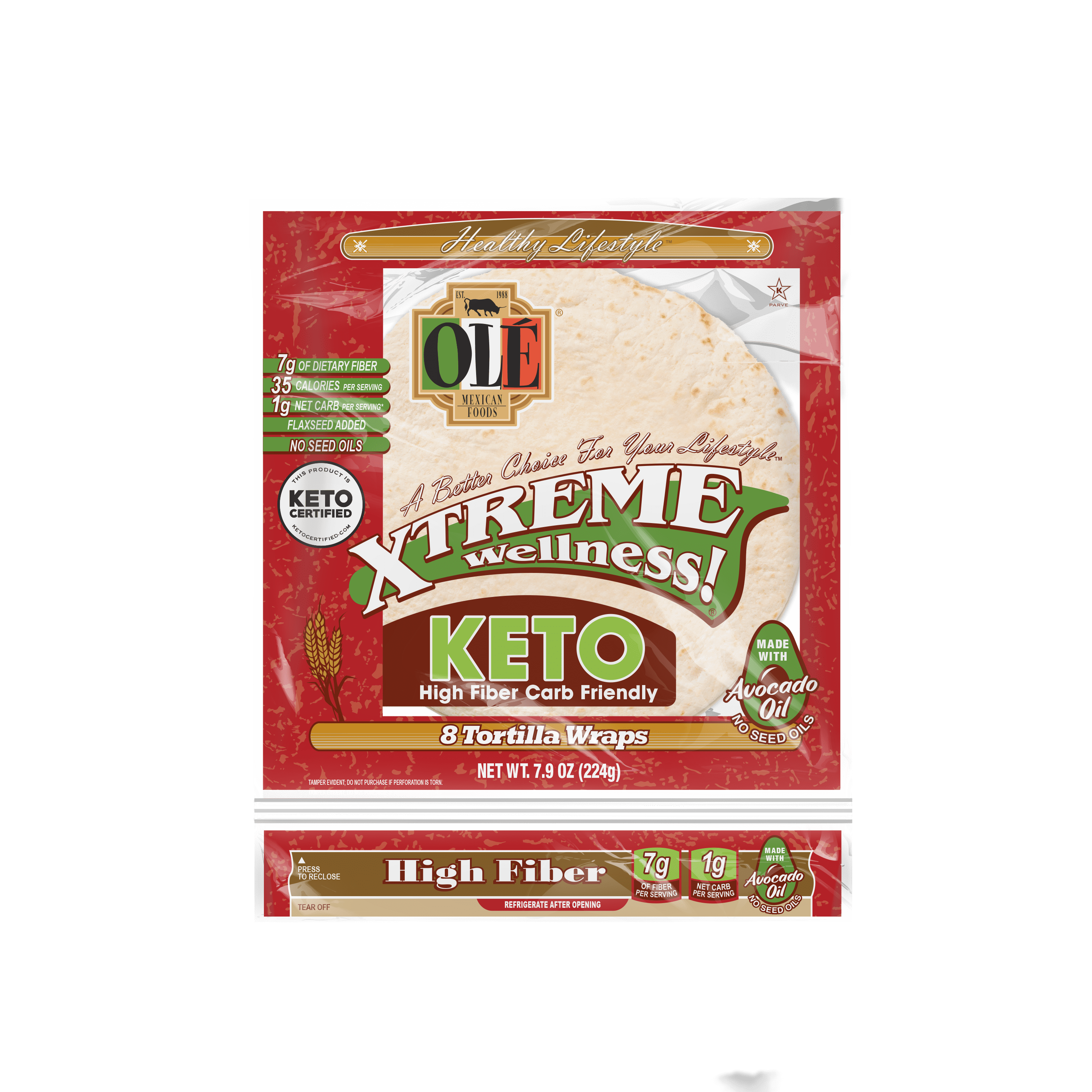 Ol Mexican Foods Xtreme Wellness Keto High Fiber Flour Tortilla Wraps, 7.9 oz, 8 Count