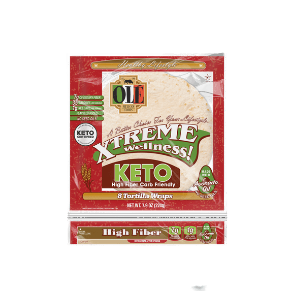 Olé Mexican Foods Xtreme Wellness Keto High Fiber Flour Tortilla Wraps, 7.9 oz, 8 Count