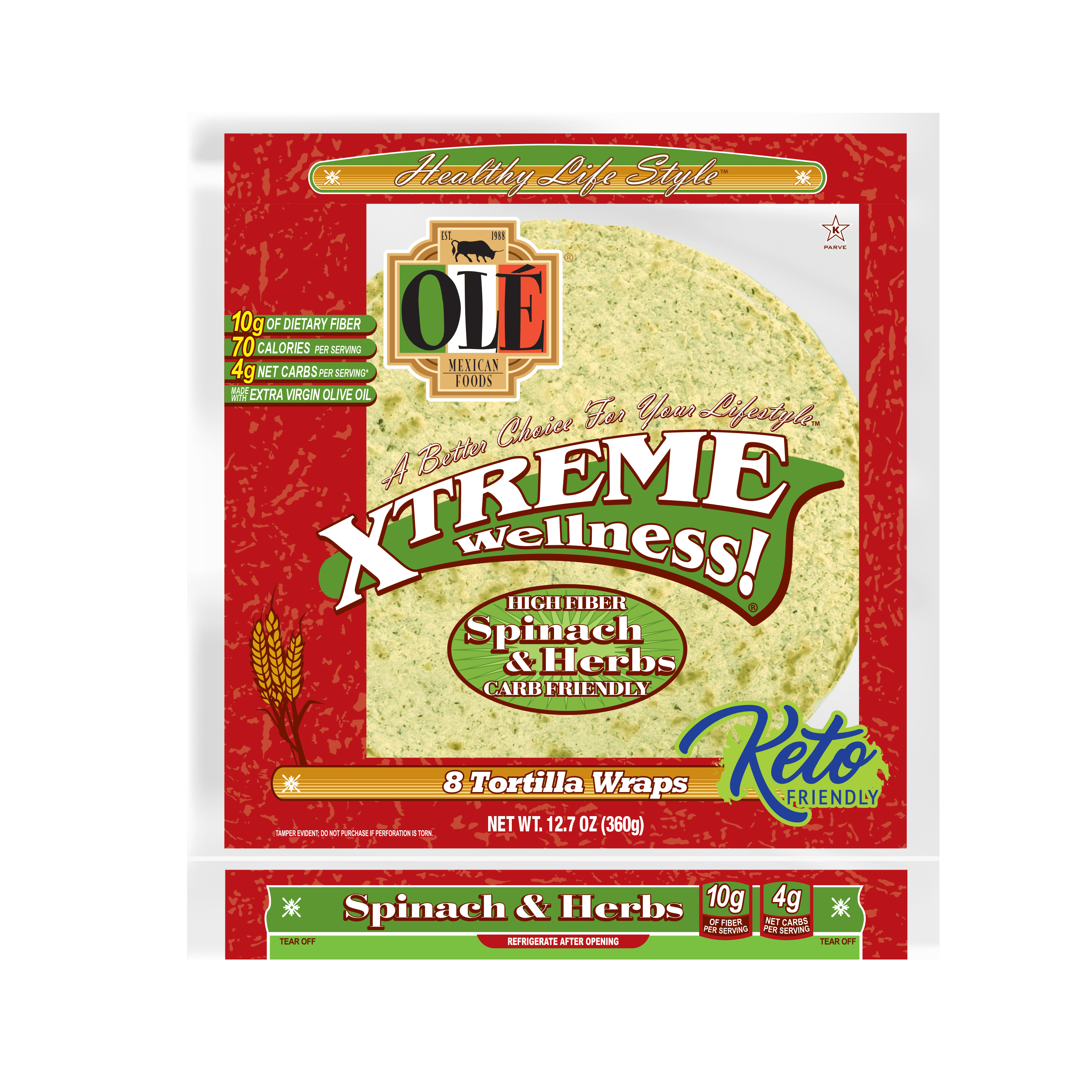 Ole Xtreme Wellness Spinach & Herbs 8 Tortilla Wraps