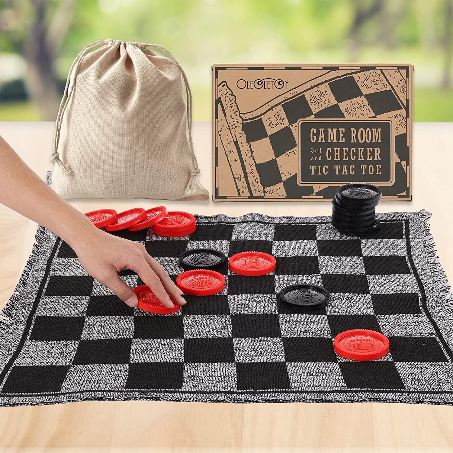 Giant Checkers & Tic Tac Toe Set- Large Outdoor Lawn Games