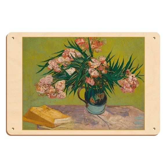 Oleanders - Still Life - From an Original Color Painting by Vincent Van Gogh c.1888 - 8 x 12 inch Vintage Wood Art Sign