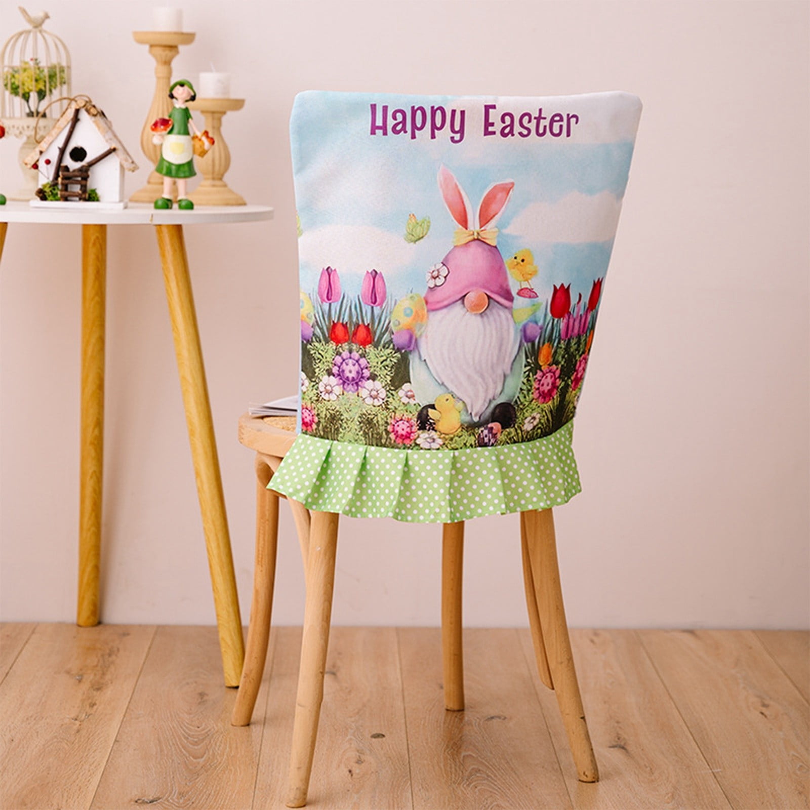 Oleegame 1PC Easter Dining Chair Covers Spring Watercolor Bunnies Stretch Washable Removable