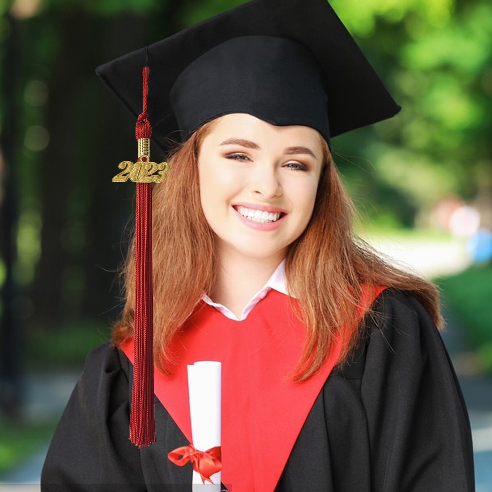 Oleegame 1PC Polyester Rayon Doctoral Hat Graduation Tassel Red