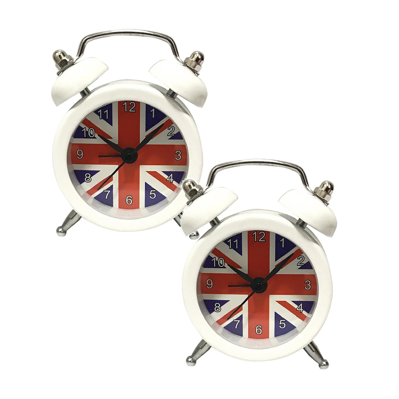 Oleegame 2PC Portable Cute Mini Round Battery Alarm Clock Desktop Table