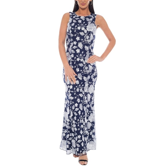 Oleg Cassini womens Printed Maxi Dress, m, Blue