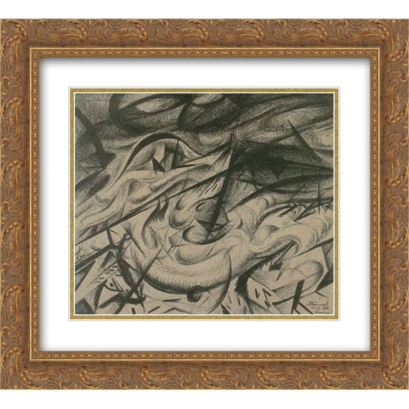 Oleksandr Bogomazov 2x Matted 22x20 Gold Ornate Framed Art Print 'Fire in Kiev'