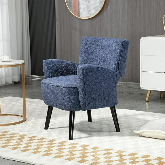 Olela Accent Chair Armchair, Modern Fabric Living Room Chair Reading Single Sofa Chairs with Solid Wood Legs for Bedroom Office Waiting Room (Blue, 1 Pc)