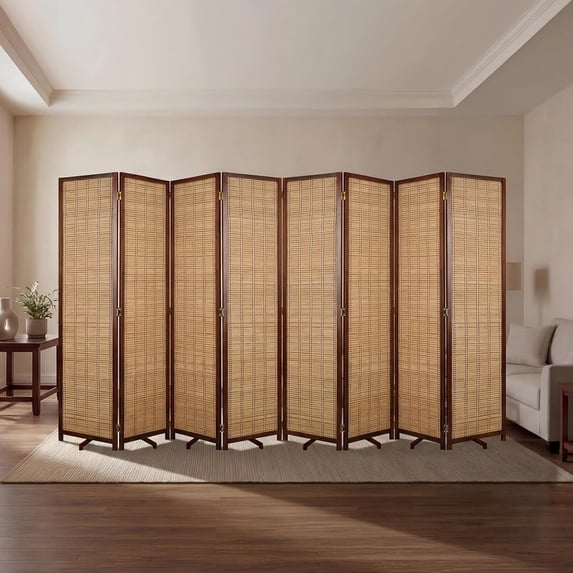 Olela Folding Bamboo Room Divider, 8 Panels Decorative Screens Wall Divider for Room Separation, 5.4ft Height Freestanding Privacy Partition for Living Room, Bedroom & Office, No Assembly
