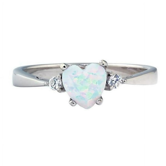 Olena: 0.81ct Heart Cut Synthetic White Opal Promise Friendship Ring sz 7.0