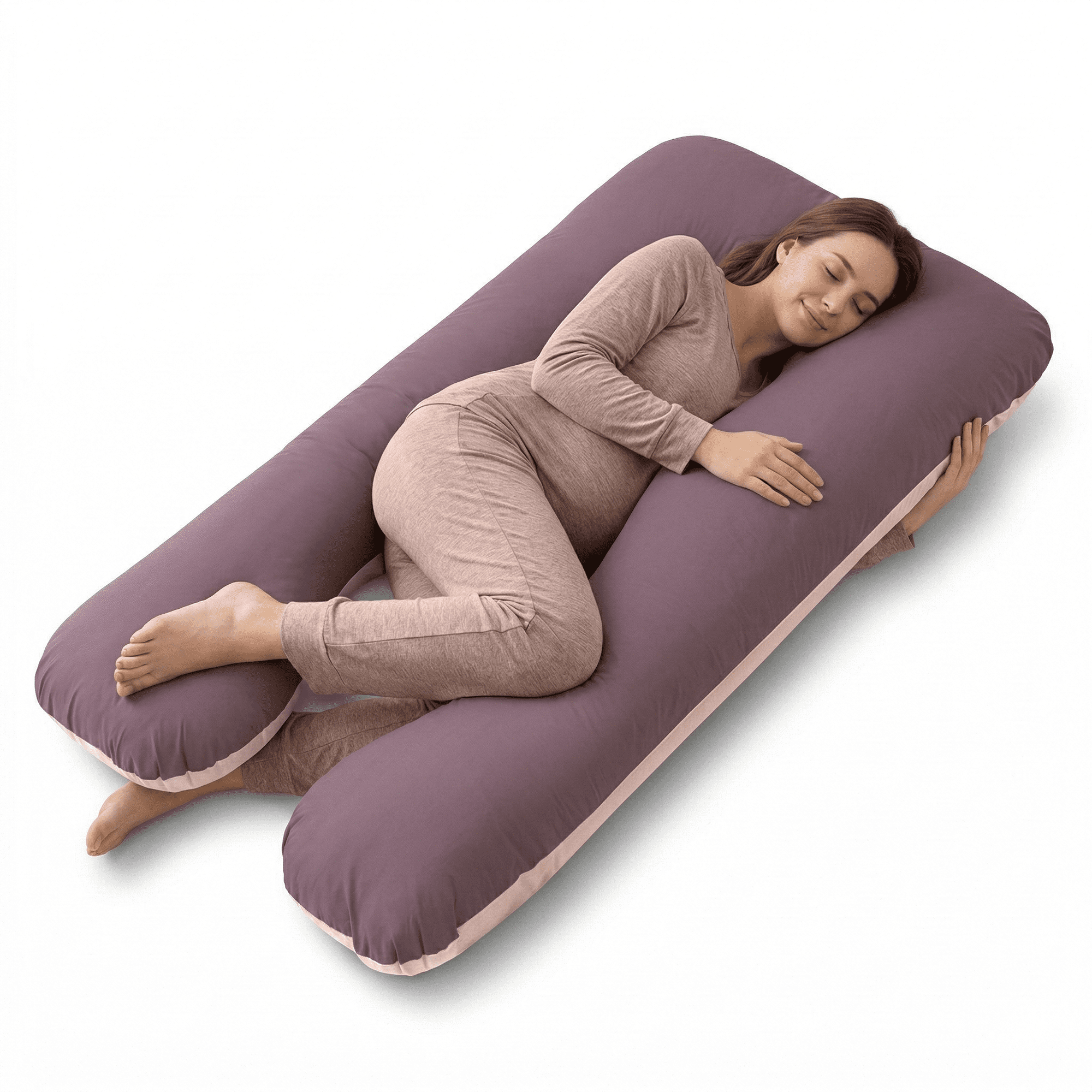 Olena Casa U Shaped Pregnancy Pillow Full Body Maternity Body Pillows for Side Sleepers, Back Pain Relief & Recovery Support Pillow, Pregnancy Pillows for Sleeping, Chocolate Beige 55x29x8 In