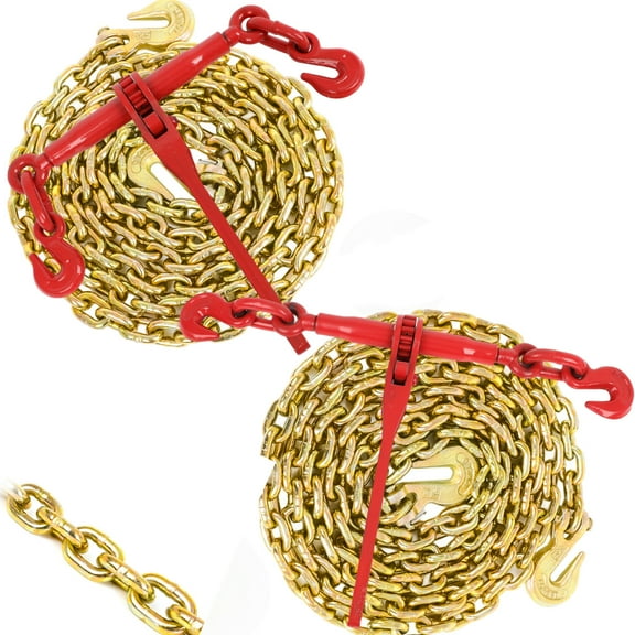 Olenyer 5/16"-3/8" Ratchet Chain Binder with 4900 lbs Safe Working Load 5/16'' X 10FT Binder Chainwith Grappling Hook, Tie Down Hauling Chain Binders for Flatbed Truck Trailer