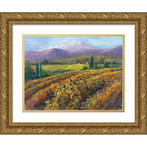 Oleson, Nanette 18x15 Gold Ornate Wood Framed with Double Matting Museum Art Print Titled - Vineyard Tapestry I