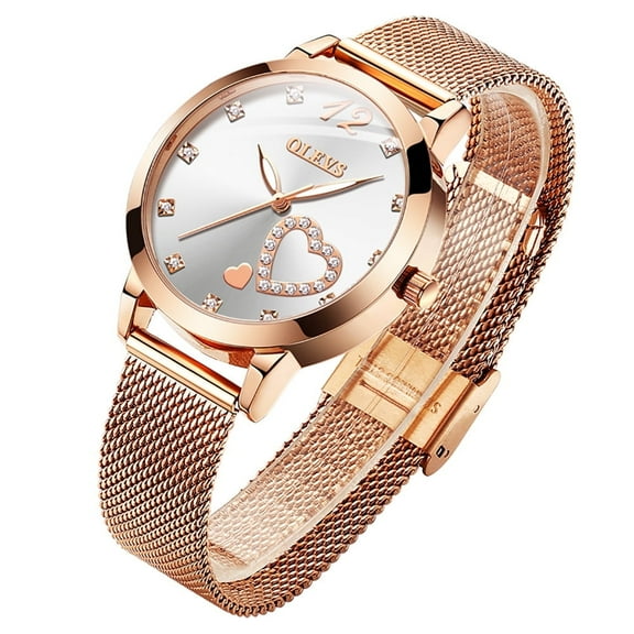 OLEVS Watches for Women Casual Dress Luxury Analog Quartz Mesh Strap Hearts Easy Read Waterproof Luminous Fashion Ladies Wrist Watches Gifts Relojes para Mujer White/Black