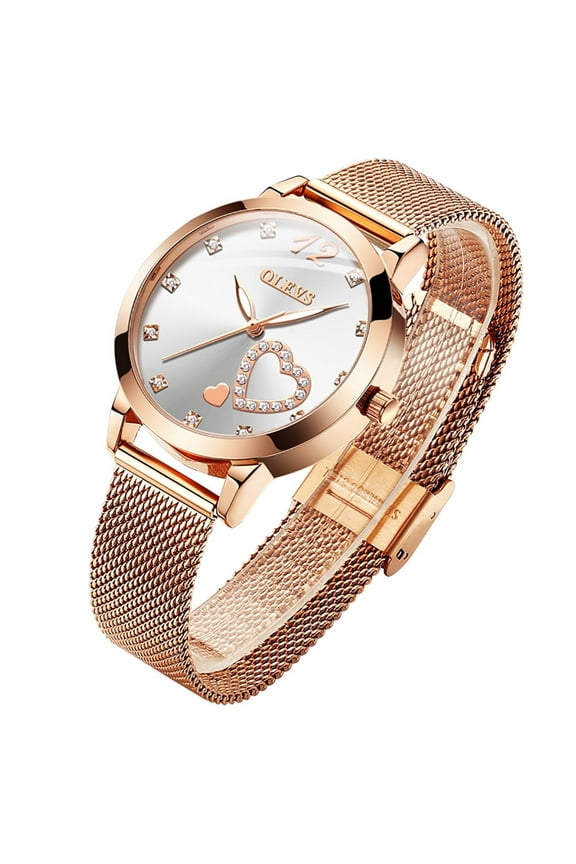 Watches for Women Casual Dress Luxury Analog Quartz Mesh Strap Hearts Easy Read Waterproof Luminous Fashion Ladies Wrist Watches Gifts Relojes para Mujer White/Black