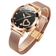 OLEVS Watches for Women Casual Dress Luxury Analog Quartz Mesh Strap Hearts Easy Read Waterproof Luminous Fashion Ladies Wrist Watches Gifts Relojes para Mujer White/Black