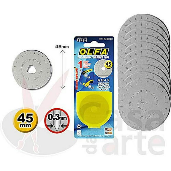 Olfa 45mm 1-piece Stainless Steel Blades, Pack Of 10, Silver