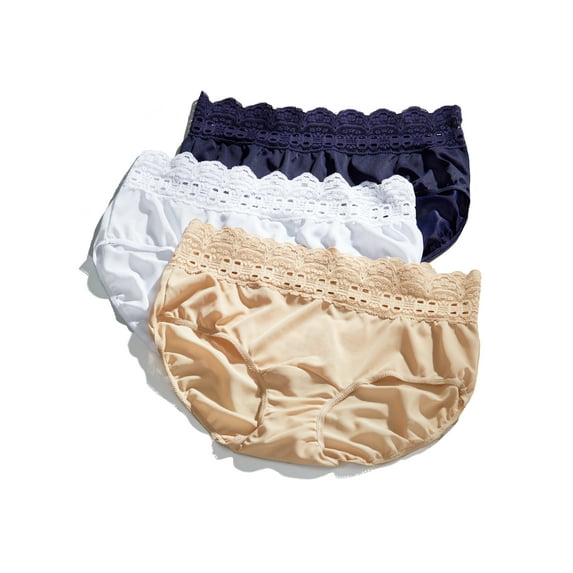 Olga BLUE/WHITE/TOAST Secret Hug Scoop Hipster Panty 3-Pack, US Large/7