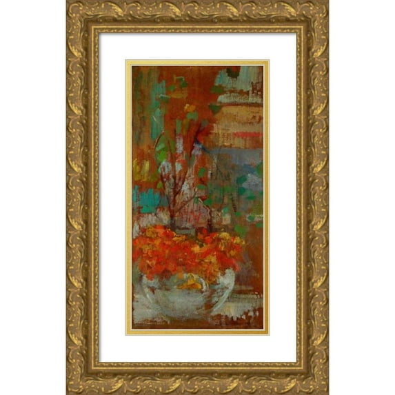Olga Boznanska 11x18 Gold Ornate Wood Frame and Double Matted Museum Art Print Titled - Composition with Nasturtiums (1906)