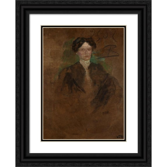 Olga Boznanska 14x18 Black Ornate Wood Framed Double Matted Museum Art Print Titled - Portrait of a Woman (1900)