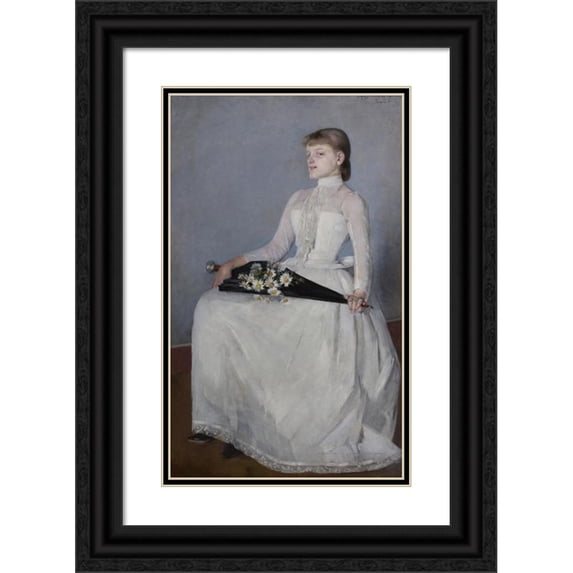 Olga Boznanska 16x24 Black Ornate Framed Double Matted Museum Art Print Titled: Lady in a White Dress (1889)