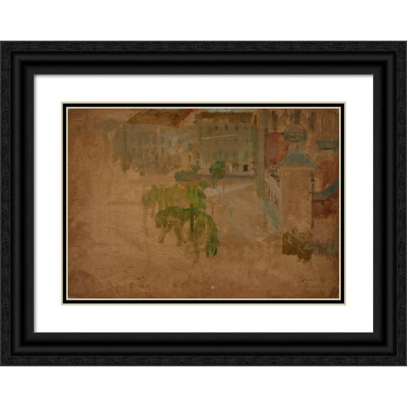 Olga Boznanska 18x14 Black Ornate Wood Framed Double Matted Museum Art Print Titled - Main Market Square in Krakow - Fragment of a Street (1888)