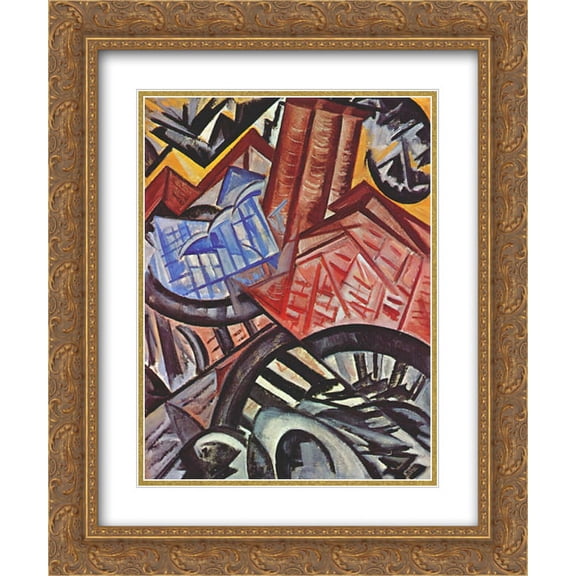 Olga Rozanova 2x Matted 20x24 Gold Ornate Framed Art Print 'The factory and the bridge'