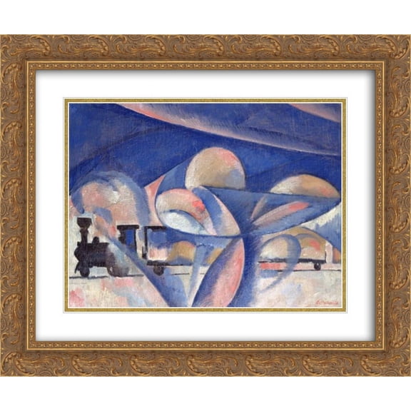 Olga Rozanova 2x Matted 24x20 Gold Ornate Framed Art Print 'The Composition with the Train'