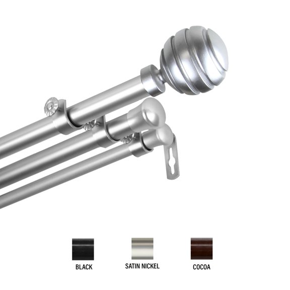 Olga Triple Curtain Rod 13/16 inch dia. 28-48" - Satin Nickel