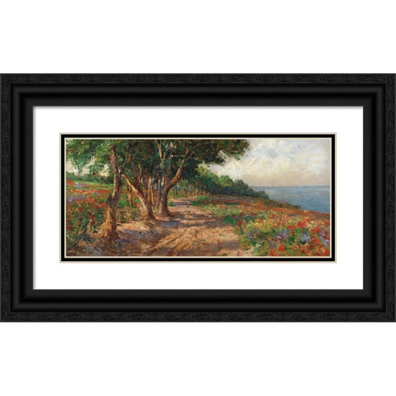 Olga Wisinger-Florian 18x10 Black Ornate Wood Framed Double Matted Museum Art Print Titled - Elm-Lined Promenade in Euxinograd