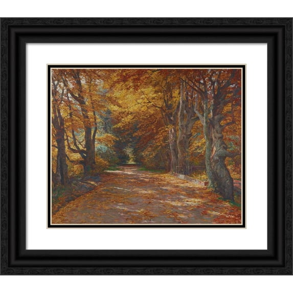 Olga Wisinger-Florian 18x15 Black Ornate Wood Framed Double Matted Museum Art Print Titled - Praterallee in Autumn Autumn Avenue (1900)