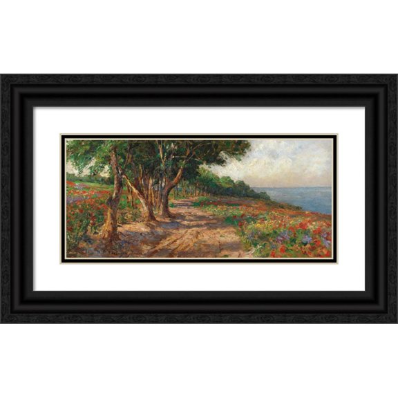 Olga Wisinger-Florian 24x13 Black Ornate Framed Double Matted Museum Art Print Titled: Elm-Lined Promenade in Euxinograd