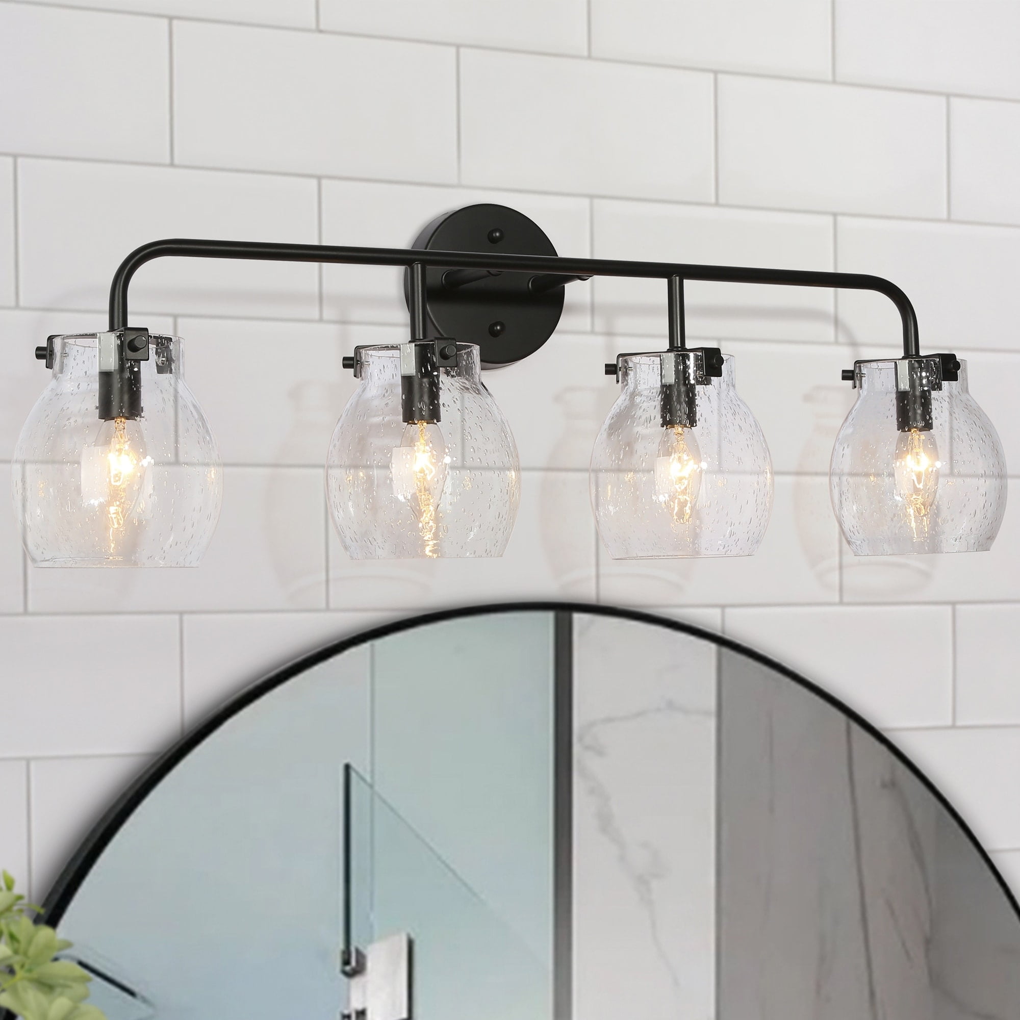 Olia Modern Farmhouse Black Bathroom Vanity Light Linear Dimmable Glass