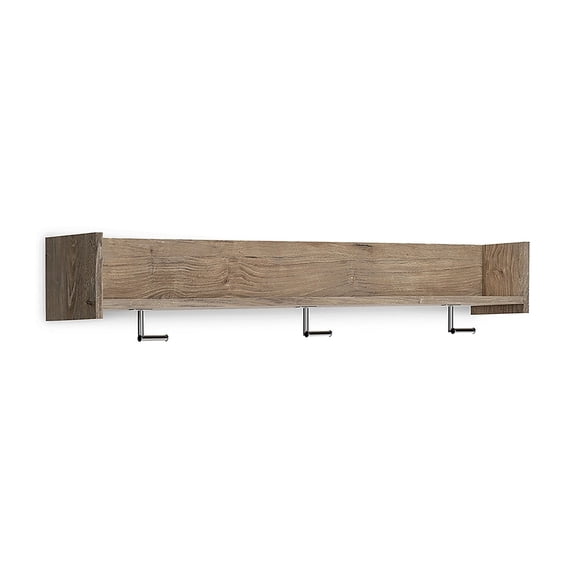 Olia Wall Mounted Coat Rack, 3 Hooks and Shelf, Light Dry Brown Wood