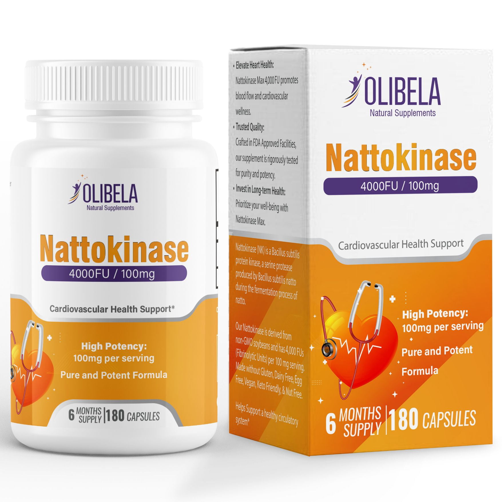 Olibela Nattokinase 4000FU 180 Vegan Capsules 100mg – Natural Circulation & Cardiovascular Support Supplement, Non-GMO, 3-Month Supply
