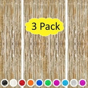 Olibuy 3 Pack Gold Plastic Tinsel Fringe Backdrop Curtains Party Decoration - Tinsel Party Door Fringe Curtain Backdrop for Birthday Bachelorette Party Engagement Bridal Shower Graduation Decoration