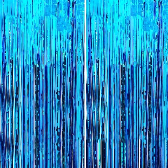 Olibuy 3 Pack Lake Blue Plastic Tinsel Fringe Backdrop Curtains Party Decoration - Tinsel Party Door Fringe Curtain Backdrop for Birthday Bachelorette Party Engagement Bridal Shower Decoration