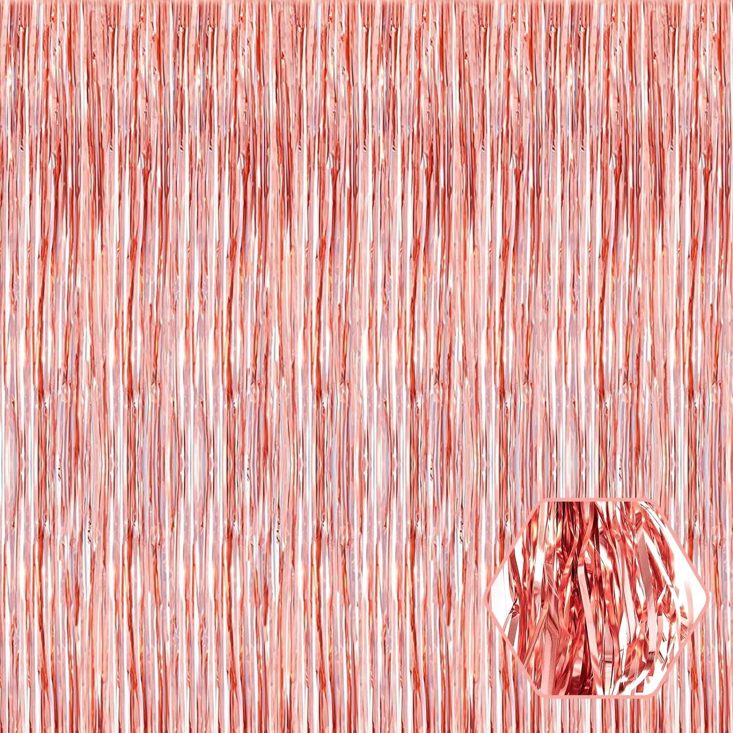 Olibuy 3 Pack Rose Gold Foil Curtain Backdrop, 6.56Ft x3.3Ft Metallic Tinsel Foil Streamer Curtains for Photo Booth, Valentine's DayWedding, Birthday, New Year Party Decorations