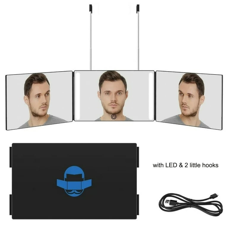 Olibuy 3 Way Mirror for Hair Cutting with LED 360 Trifold Barber